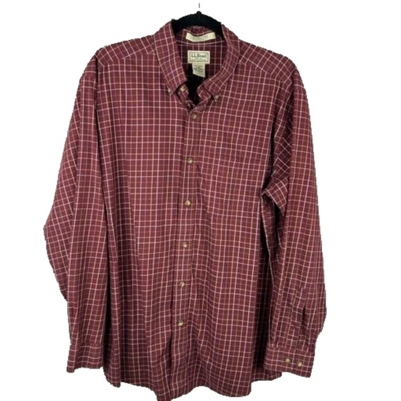L.L. Bean Other - L. L. Bean Mens Western Cotton Plaid Burgundy Button Down Shirt Large